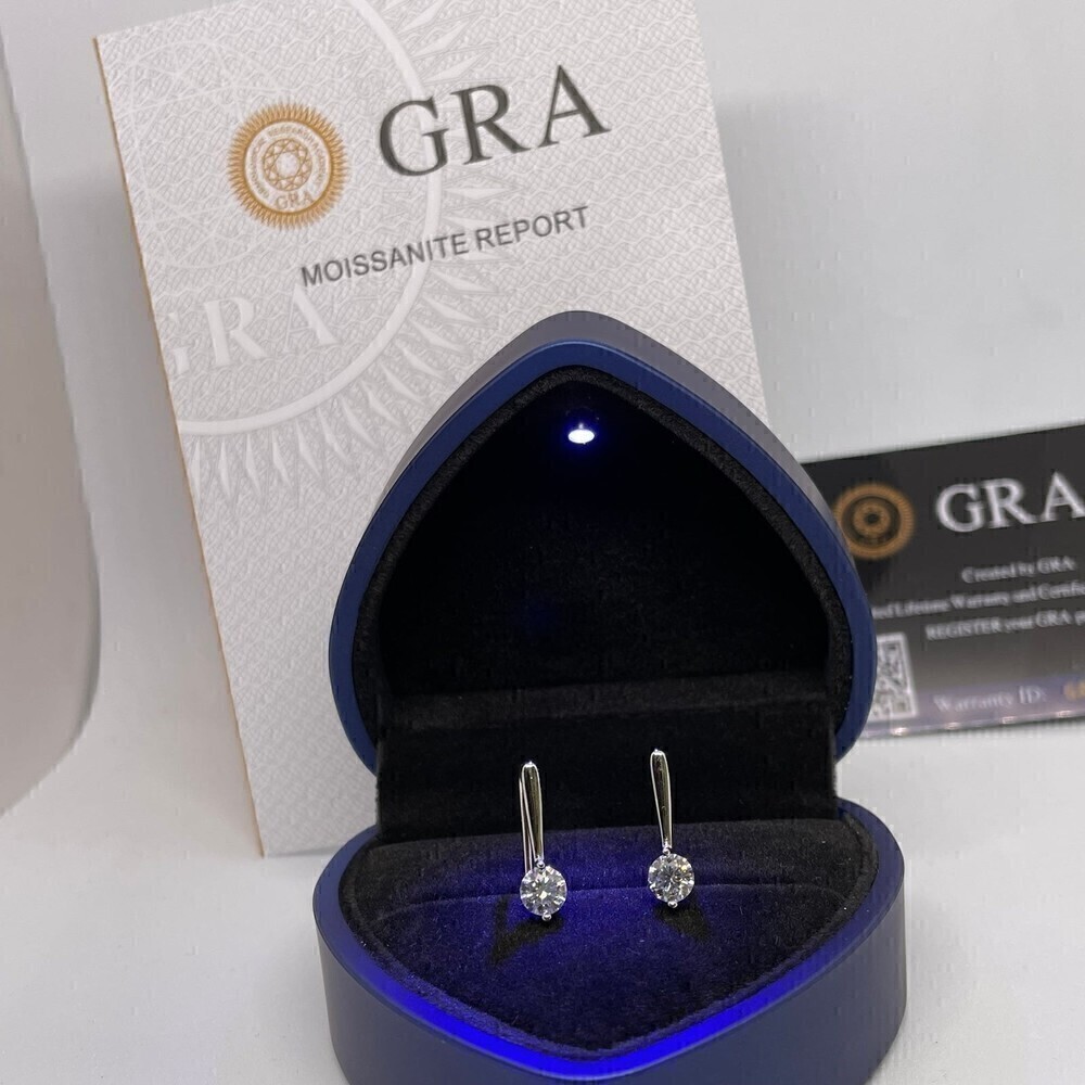 Moissanite Earrings GRA Certified Drop Earrings 18K 925 Silver Round Cut - Picture 2 of 12